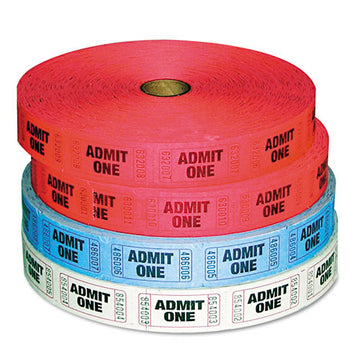 Iconex™ Admit-one Ticket Multi-pack, 4 Rolls, 2 Red, 1 Blue, 1 White, 2000-roll freeshipping - TVN Wholesale